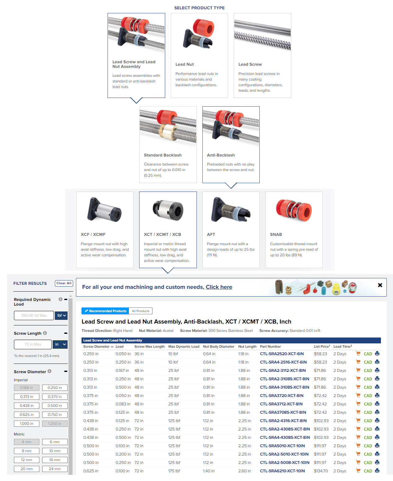 lead screw selector tool at Thomson